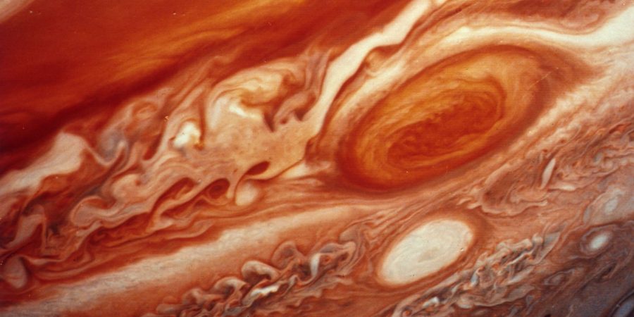 1979:  The Great Red Spot, in the region of Jupiter which extends from the equator to the southern polar latitudes, as seen by the space probe Voyager 2.  (Photo by MPI/Getty Images)